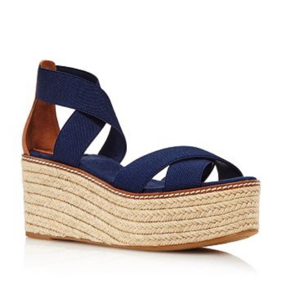 NIB TORY BURCH FRIEDA NAVY PLATFORM SANDALS SZ 9.5